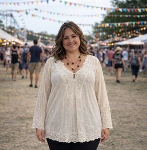 Avenue Womens 22/24 Romantic Sheer Chiffon Lace Floral Tunic Blouse Bell Sleeves